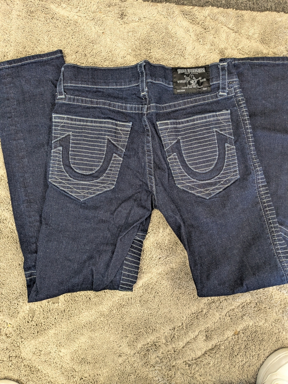True Religion Men’s Indigo Slim Straight Jeans with Signature Pocket Stitch